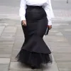 プラスサイズのハイストリートパーティーエレガントな女性ハイウエストフリルサイドマキシスカートファムメッシュスプライスフラットマーメイドスカート2カラーT200618