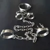 NXY Sex Adult Toy Rvs Hand Enkelboeien Hals Kraag Volwassen Games Slaaf Bondage Hoofdsteunen Metalen Ketting Handboeien Voetboeien Bdsm Fetish1216