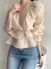 デザインセンスニッチ少数派トップブラウス女性ヴィンテージフリル半袖 V ネック甘いシフォン薄いシャツファッションガールトップス