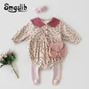 Smgslib Spring Bore Toddler Baby Clothing Linen Girls Jumpsuits Girl Bodysuit Peter Pan Collar 220211