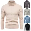 Heren Sweaters Mode Merk Slanke Knit Revers Lange Mouw Turtleneck Effen Kleur Regelmatige trui voor Mannen Winter Hoge Hals