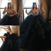 2021 Black Ball Gown Wedding Dresses Sweetheart Luxury Ruffle Beaded Crystal Custom Made Side Slit Custom Made Wedding Gown Vestido de novia