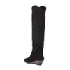 Bottes hautes brodées en daim noir pour femmes, bout pointu, talon pointu, bottes longues en cuir faites à la main, automne hiver