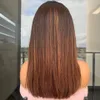 Perruque Lace Front Wig ombrée avec frange, cheveux naturels brésiliens lisses, à reflets, pre-plucked, 13x6, pour femmes noires