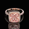 Pansysen 10 mm carrés Morganite Gemstone Rings For Women Solid 925 Silver Silver Sparking Cocktail Anneau Fine Bijoux 201006