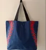 for softball 50pcs baseball stitching bags 5 colors 16.5*12.6*3.5inch mesh handle Shoulder Bag stitched print Tote HandBag Canvas Sport Travel Beach