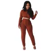 Kvinnors Tracksuits 2 Två Piece Fitness Outfits Ladies Sweatsuit Hirigin 2021 Set Långärmad Crop Top Pencil Byxor Aktivt slitage