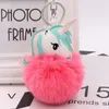 Unicorn Ball Women Pompom Bag Nyckelring Hängsmycke Stava Färg Pony Plush KeyRing Keychain Ring tillbehör till nycklar