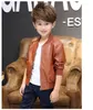 2021 New Hot Sale Boys Pu Leather Jackets Big Boy Casual Coats Spring Autumn Kids Zipper Outwear Black/Brown 100-160cm Retail