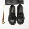 Hot Fringe Black Loafers Herrenschuhe Echtes Leder lässige Herrenschuhe handgefertigt Runde Zehen Slip on Herrenschuhe