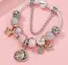 Mode 925 Sterling Zilver Roze Murano Lampwork Glas Europees Charm Kralen Vlinder Vijf Bloemblaadjes Bloem Crystal Dangle Fits Pandora Charm Armbanden Ketting B8