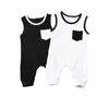 Combinaisons 0-18M Bébé Vêtements D'été Né Infantile Filles Garçons Barboteuses Poche Solide Sans Manches Coton 2 Couleurs