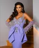 Designer Lavender Evening Dresses Straps Crystals Beaded Sparkly Detachable Sleeves Peplum Tassle Custom Made Plus Size Prom Party Formal Gowns Vestidos