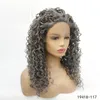 Afro Kinky Curly Syntetyczna peruka koronkowa ciemnoszara symulacja ludzkie włosy koronkowe peruki przednie 1426 cali pucas dla kobiet 194181178370854