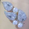 Natuurlijke zoetwaterparel en blad broche pin 925 Sterling zilver met kubieke zirkoon fijne vrouwen sieraden voor jas