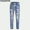 Bas Zipper Détruit Jeans Skinny Jeans Ripped Slim Mens Biker Jeans Mode Graffiti Imprimé Streetwear Hip Hop Pantalon Jogger 201111