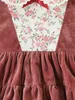 Baby Floral Print Gipiure Koronki Wykończenia Flink Sleeve Velvet Sukienka Ona