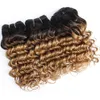 Tanie ombre fryzury splot Brazylijskie głębokie fala kręcone włosy 810 cali 3pcsset dla pełnej głowy Remy Human Hair Extensions 166GSET1166965