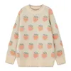 Primavera Inverno Sweet Lolita Cute Pink Cartoon Strawberry Peach Snowflake Knit Donna Casual Pullover maglione allentato Top stile lungo 201224