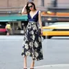 NYA PLUS -STORLEK KVINNER CHIFFON kjol Europe Fashion Bow Saia Midi Foder Jupe Femme Lace Up Falda Mujer Summer Print Floral kjolar T200106