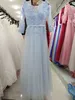 Rosa Aftonklänningar 3/4 Ärmar Appliques A Line Formal Party Gowns Long Prom Dress 2020 Vestido