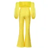 新しい秋の女性ファッションセクシーな黄色のストラップレスロングリーエレベードシフォン包帯ロングジャンプスーツボディーコンクラブパーティージャンプスーツT200509