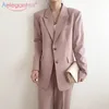 Aelegantmis Solto Casual Mulheres Blazers Estudante Coreano Blazer Manga Longa Jaqueta De Bolso Escritório Senhora Business Blazer Coat Sashes 201023