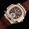 3KF 5980 CH28-520C Automatic Chronograph Mens Watch Rose Gold Brown Texture Dial Stick Markers Brown Leather Super Edition New Puretime PTPP H8