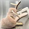 Designer chinelos sandálias sapatos de alta qualidade luxo vison cabelo lã real slides de couro genuíno 9cm mocassins de salto alto saltos anormais chinelo com caixa 35-42