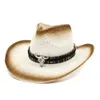 Brun Spray Paint Bull Head Decor Women Panama Style Hat Ribbon Bows Wide Brim Visor Caps Unisex Cowboy Straw Fedora Hat