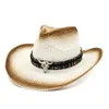 Brun peinture en aérosol tête de taureau décor femmes Panama Style chapeau ruban nœuds large bord visière casquettes unisexe Cowboy paille Fedora chapeau