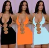 Kadınlar için Tasarım Elbiseler 2022 Yaz Seksi Kravat Boyun Zinciri Aç Geri Mini Elbise Oymak