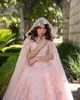 Платье Lilac Quinceanera 2023 с капюшоном 3D цветочные блестки с тил пухлы