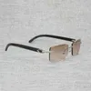 Antigo Búfalo Natural Chifre Sunglasses Homens Antigos Madeira Madeira Eyewear Quadrado Quadro Sem Rimes para Mulheres Ao Ar Livre Shades Oculos Gafas 012N Francês