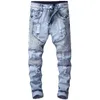 Distressed Ripped Jeans Pläterade Motorcykelbyxor Hål Mäns Biker Jeans Mode Motorcykel Denim Byxor Mens Elastiska Slim Män Mid G0104