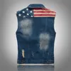 Faliza heren vest jas geplooid ontwerp denim vest amerika vlag blauw vest mouwloze jeans jassen hiphop jean jassen mj102 201127