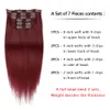 Перувиан 100% Virgin Human Hair Pright Clip in Extensions 12# 16# 27# 33# 99J Remy Clip на шелковистой прямой 14-24 дюйма 70 г 100G