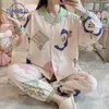 Dianruo Spring Autumn Kawaii Pajamas Women Long Sleeve Home Clothes Corean Sweet Cute Cartoon Princess Pajama Set Q379 201114
