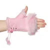 Donne invernali caldi guanti caldi Faux Hair Gloves Fingerless Elastico Fashion Tenere il dito Addensare il regalo Sport all'aperto Pink1