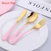 Children Cutlery Set 3Pcs Stainless Steel Tableware Spoon Fork Knife Utensils High Quality Kids Dinnerware Cute Flatware 211229