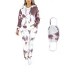 Kvinnors 3-bitars marmor Tie Dye Sweatsit och Hoodies Tracksuit Sweatpants Pullover Joggers Casual Set 211221