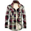 2020 Winter Plaid fleece skjorta Män 100% bomullsfodral Casual Långärmade T-shirts Ytterkläder Tjock varm Höstskjorta Chemise Homme C1222