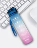 32oz Leakproof Water Bottle with Time Maker Straw Lid Plastic Motivational Sports Water Tracker Bottles Gradient Color for Running GGD2335