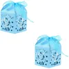 Gift Wrap 100 Pcs Wedding Favor Boxes Hollow Out Craft Paper Box For Gifts Candy Sweets (Blue)