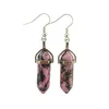 Pierre Naturelle Colonne Hexagonale Charme Mode Dangle Boucle D'oreille Forme De Balle Cristal Femmes Boucles D'oreilles Améthyste Opale Rose Quartz Obsidienne Reiki Guérison Bijoux