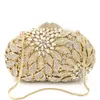 Gold Metal Leaves White Crystals Evening Clutch Bags Luxury Women Wedding Party Purse Ball Handbags Rhinestone Mini Minaudiere Q1113