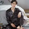 100% Real Pama for Men Lounge Sleepwear Pyjamas Satin Pijamas Homme Pjs Home Clothes Male Hangzhou Pure Silk Pamas Sets 201109