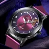 Prema Women Watches Ladies Quartz Watch Shining Bracelet Purple Leather Strap Wristwatches Fashion Butterfly Dial Design Clock 201120