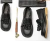 Hot Fringe Black Loafers Herrenschuhe Echtes Leder lässige Herrenschuhe handgefertigt Runde Zehen Slip on Herrenschuhe