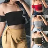 Frauen Damen Sexy Off Schulter Kurzen Ärmeln Top Solide Crop Bluse Tops Sommer Kurzen Ärmeln Bluse Outfit1